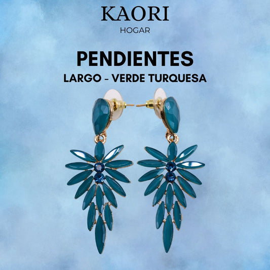 PENDIENTES DE CRISTAL VINTAGE - LARGO - VERDE TURQUESA