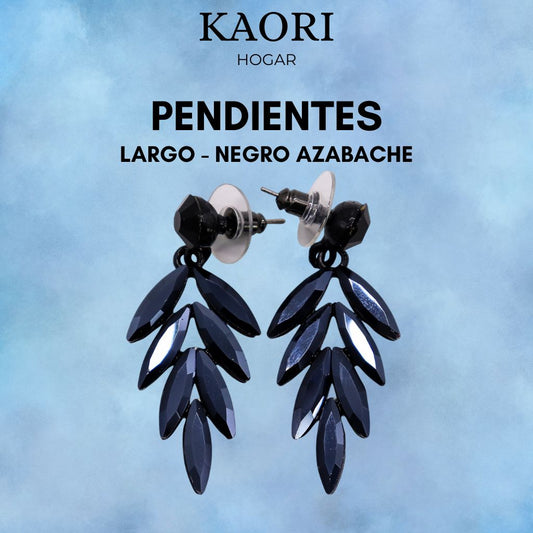PENDIENTES DE CRISTAL VINTAGE - LARGO -  NEGRO AZABACHE
