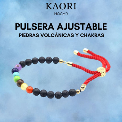 PULSERA AJUSTABLE DE HILO - PIEDRAS VOLCÁNICAS Y CHAKRAS