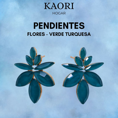 PENDIENTES DE CRISTAL VINTAGE - FLORES - VERDE TURQUESA
