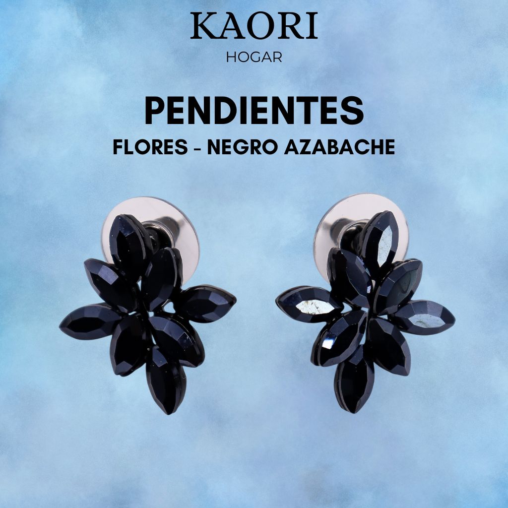 PENDIENTES DE CRISTAL VINTAGE - FLORES - NEGRO AZABACHE