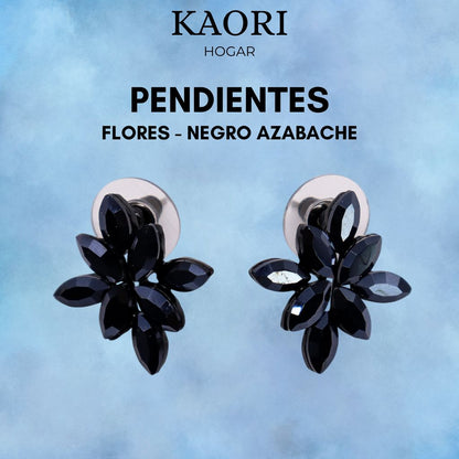 PENDIENTES DE CRISTAL VINTAGE - FLORES - NEGRO AZABACHE