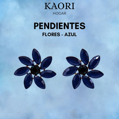 PENDIENTES DE CRISTAL VINTAGE - FLORES -  AZUL