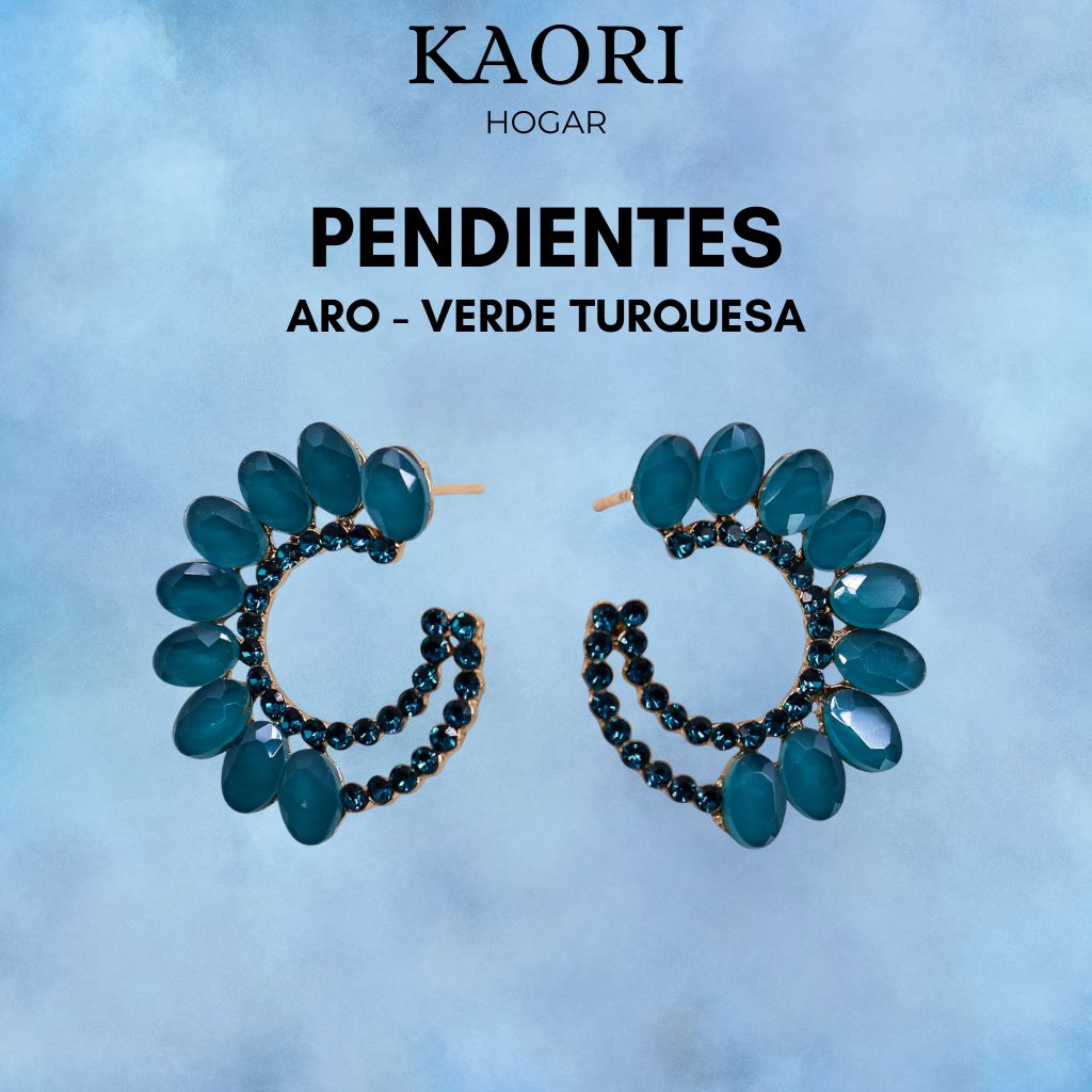 PENDIENTES DE CRISTAL VINTAGE - ARO - VERDE TURQUESA