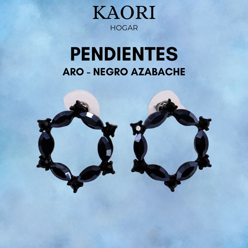 PENDIENTES DE CRISTAL VINTAGE - ARO - NEGRO AZABACHE