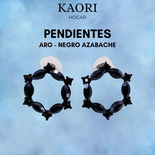 PENDIENTES DE CRISTAL VINTAGE - ARO - NEGRO AZABACHE