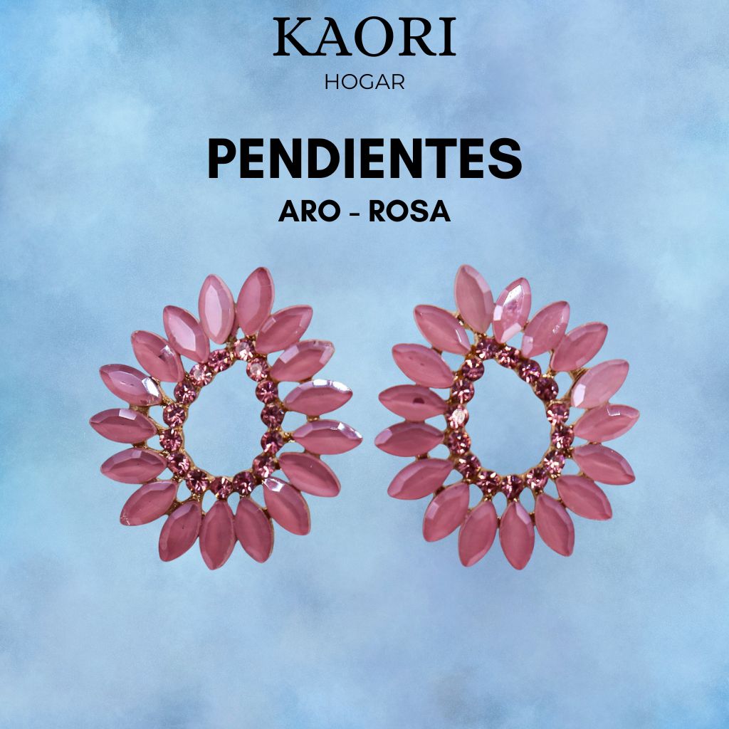PENDIENTES DE CRISTAL VINTAGE - ARO - ROSA