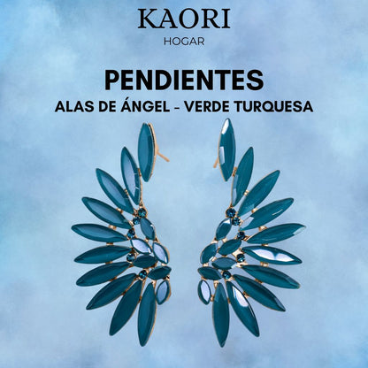 PENDIENTES DE CRISTAL VINTAGE - ALAS DE ANGEL - VERDE TURQUESA