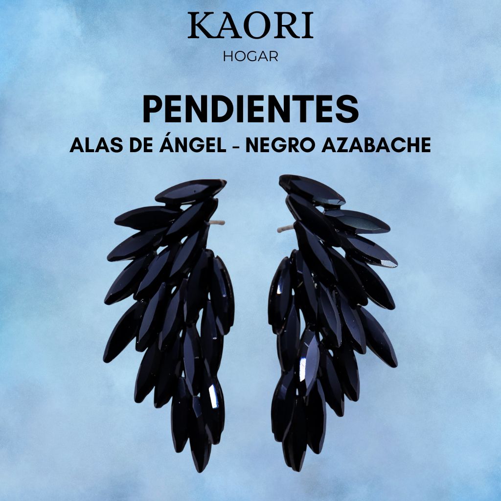 PENDIENTES DE CRISTAL VINTAGE - ALAS DE ÁNGEL - NEGRO AZABACHE
