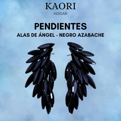 PENDIENTES DE CRISTAL VINTAGE - ALAS DE ÁNGEL - NEGRO AZABACHE