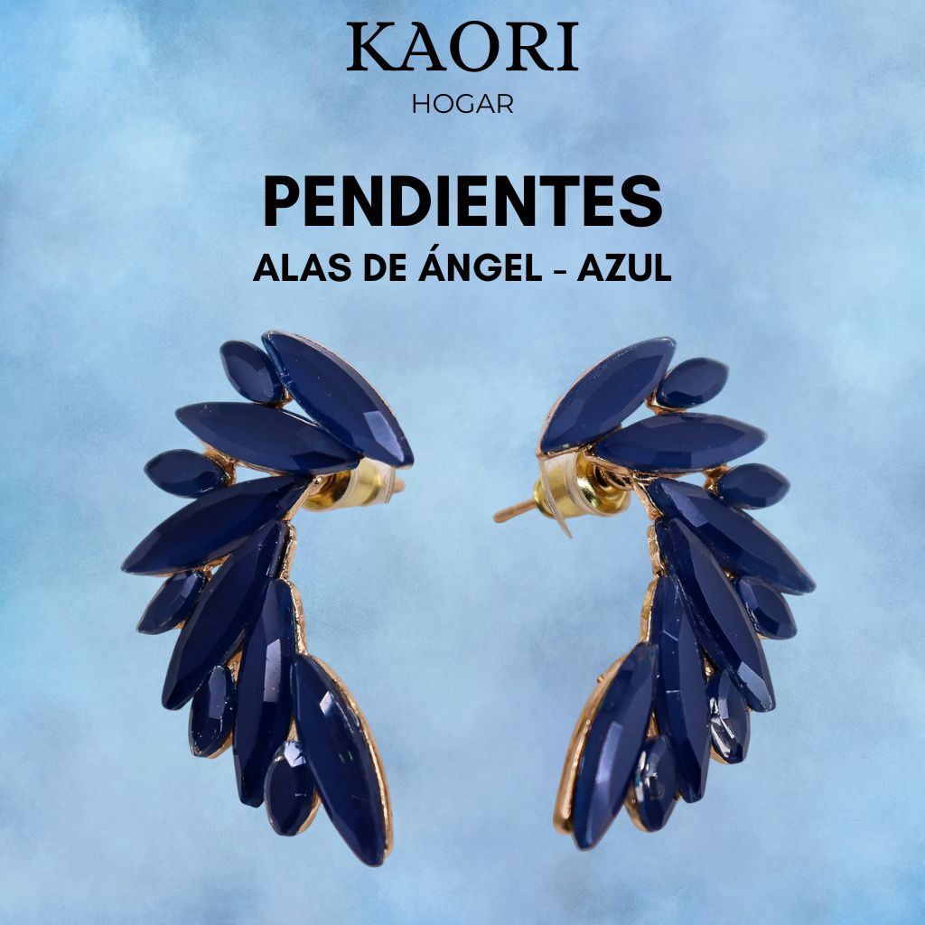 PENDIENTES DE CRISTAL VINTAGE - ALAS DE ÁNGEL - AZUL