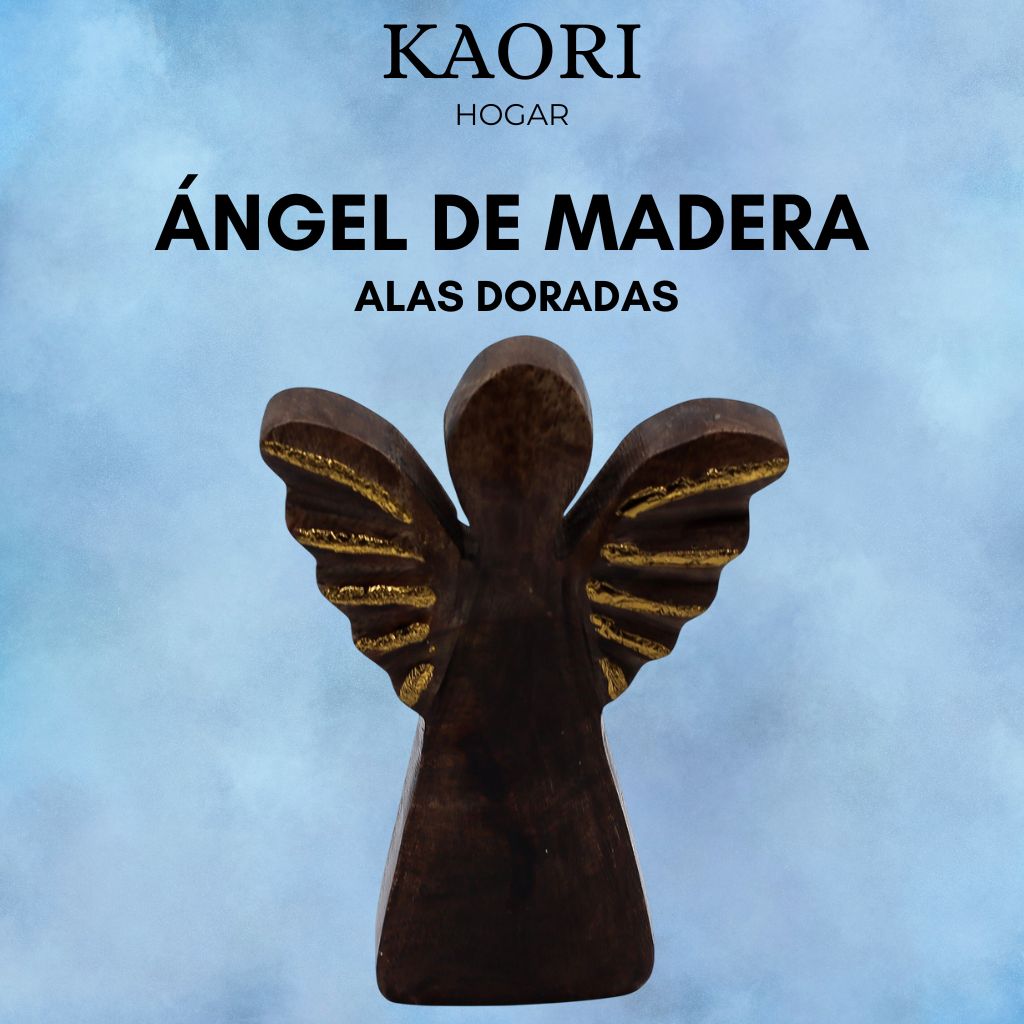 ÁNGEL DE MADERA - ALAS DORADAS 12CM