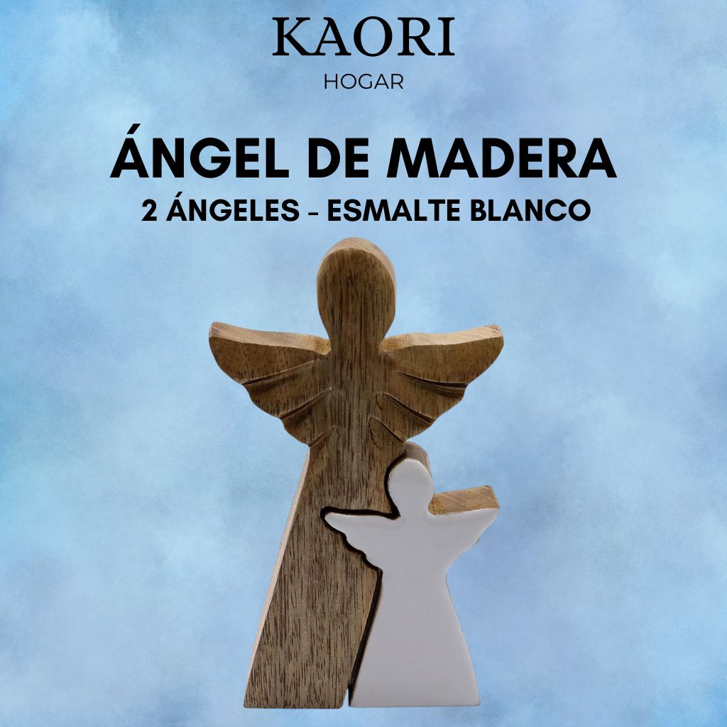 ÁNGEL DE MADERA - 2 ÁNGELES - ESMALTE BLANCO 15CM
