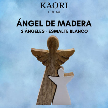 ÁNGEL DE MADERA - 2 ÁNGELES - ESMALTE BLANCO 15CM