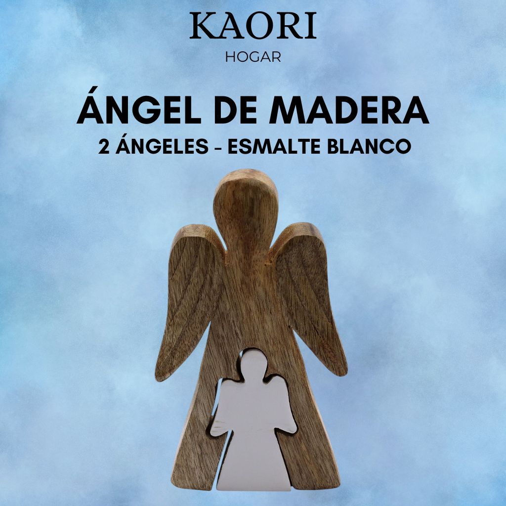 ÁNGEL DE MADERA - ÁNGEL DENTRO DE ÁNGEL - ESMALTE BLANCO 15CM