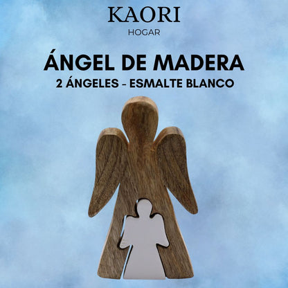 ÁNGEL DE MADERA - ÁNGEL DENTRO DE ÁNGEL - ESMALTE BLANCO 15CM