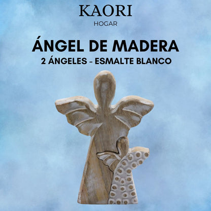 ÁNGEL DE MADERA - DOBLE ÁNGEL - ESMALTE BLANCO 15CM