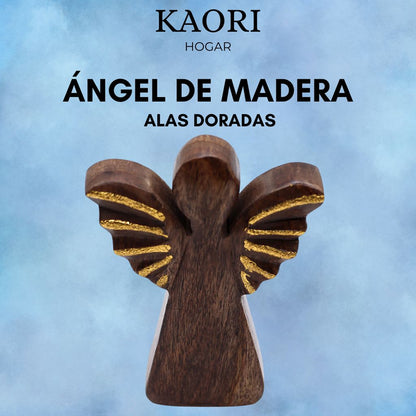 ÁNGEL DE MADERA - ALAS DORADAS 16CM