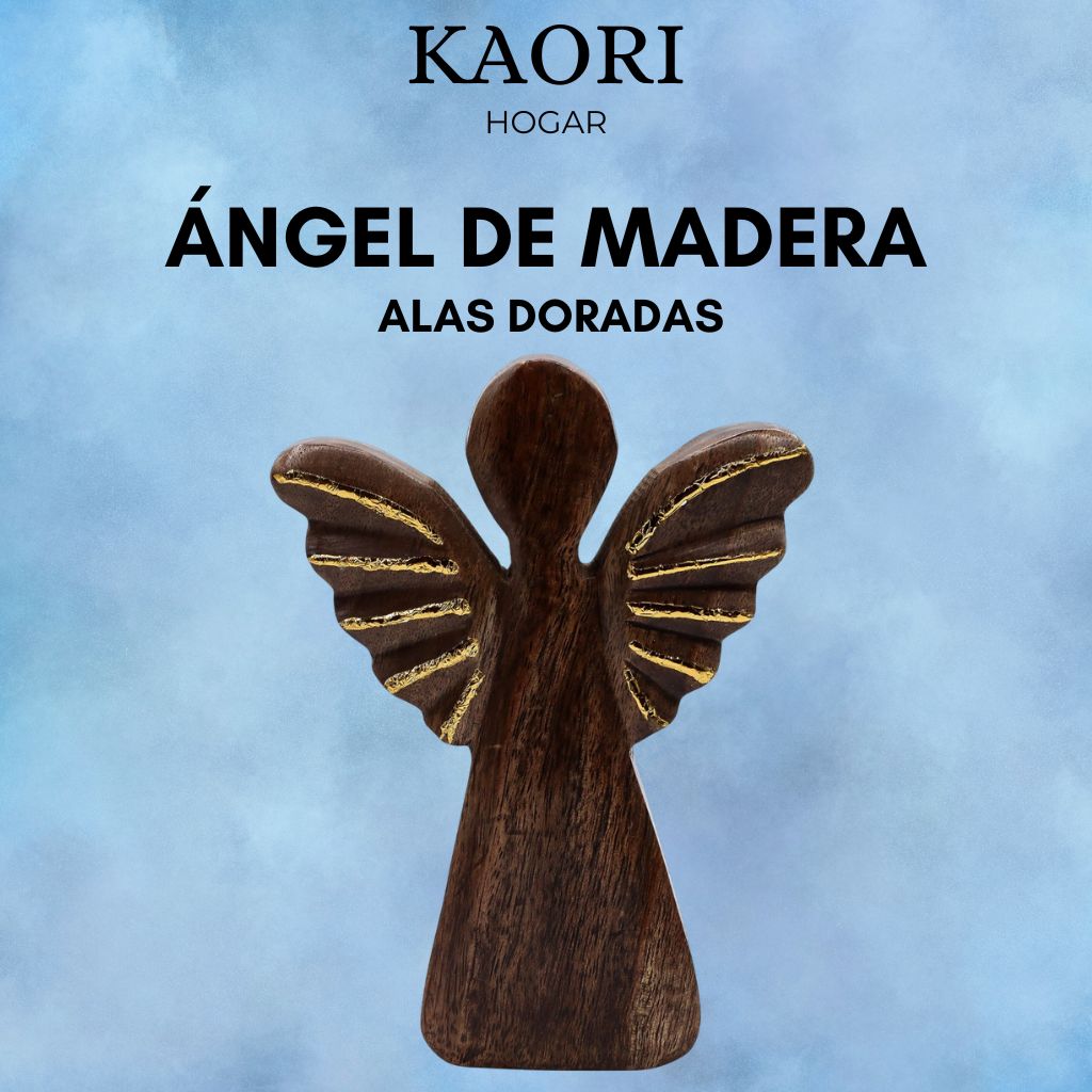 ÁNGEL DE MADERA - ALAS DORADAS 19CM