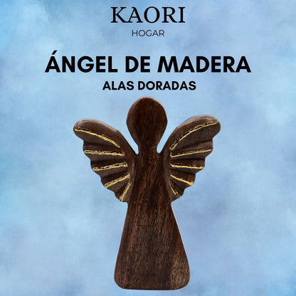 ÁNGEL DE MADERA - ALAS DORADAS 19CM