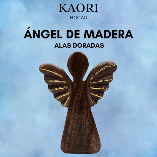ÁNGEL DE MADERA - ALAS DORADAS 19CM