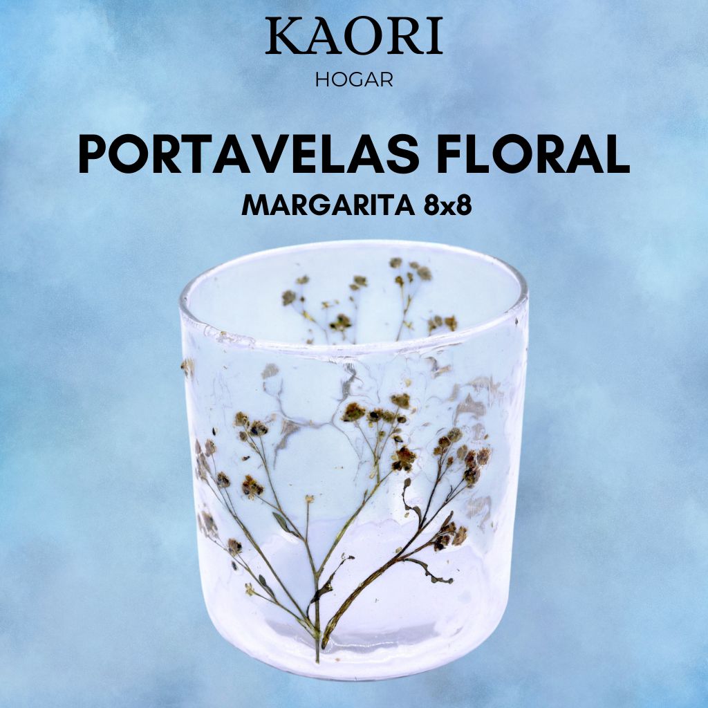 PORTAVELAS FLORAL DE VIDRIO - MARGARITA (8x8 cm)
