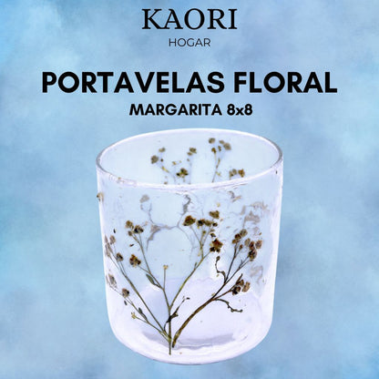 PORTAVELAS FLORAL DE VIDRIO - MARGARITA (8x8 cm)