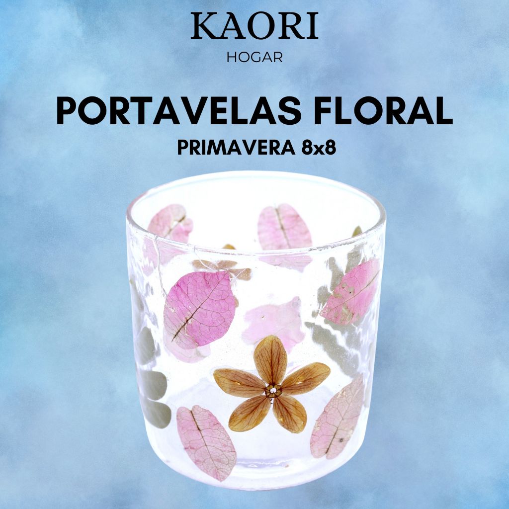 PORTAVELAS FLORAL DE VIDRIO - PRIMAVERA (8x8cm)