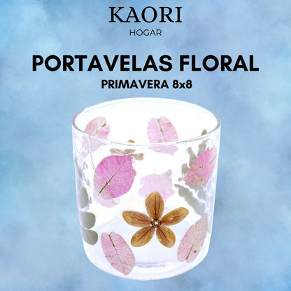 PORTAVELAS FLORAL DE VIDRIO - PRIMAVERA (8x8cm)