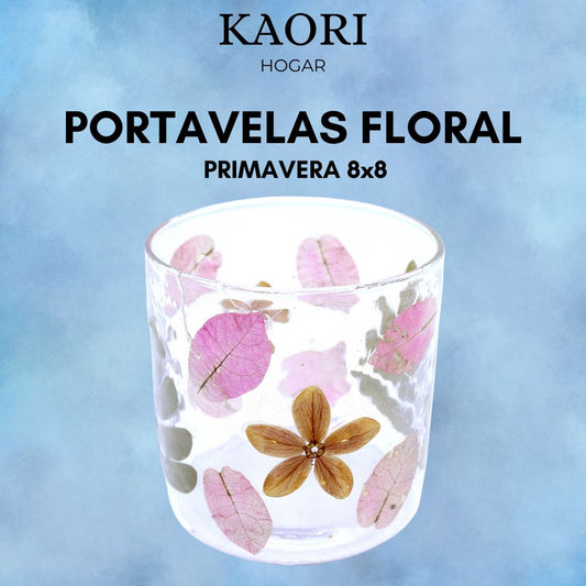 PORTAVELAS FLORAL DE VIDRIO - PRIMAVERA (8x8cm)