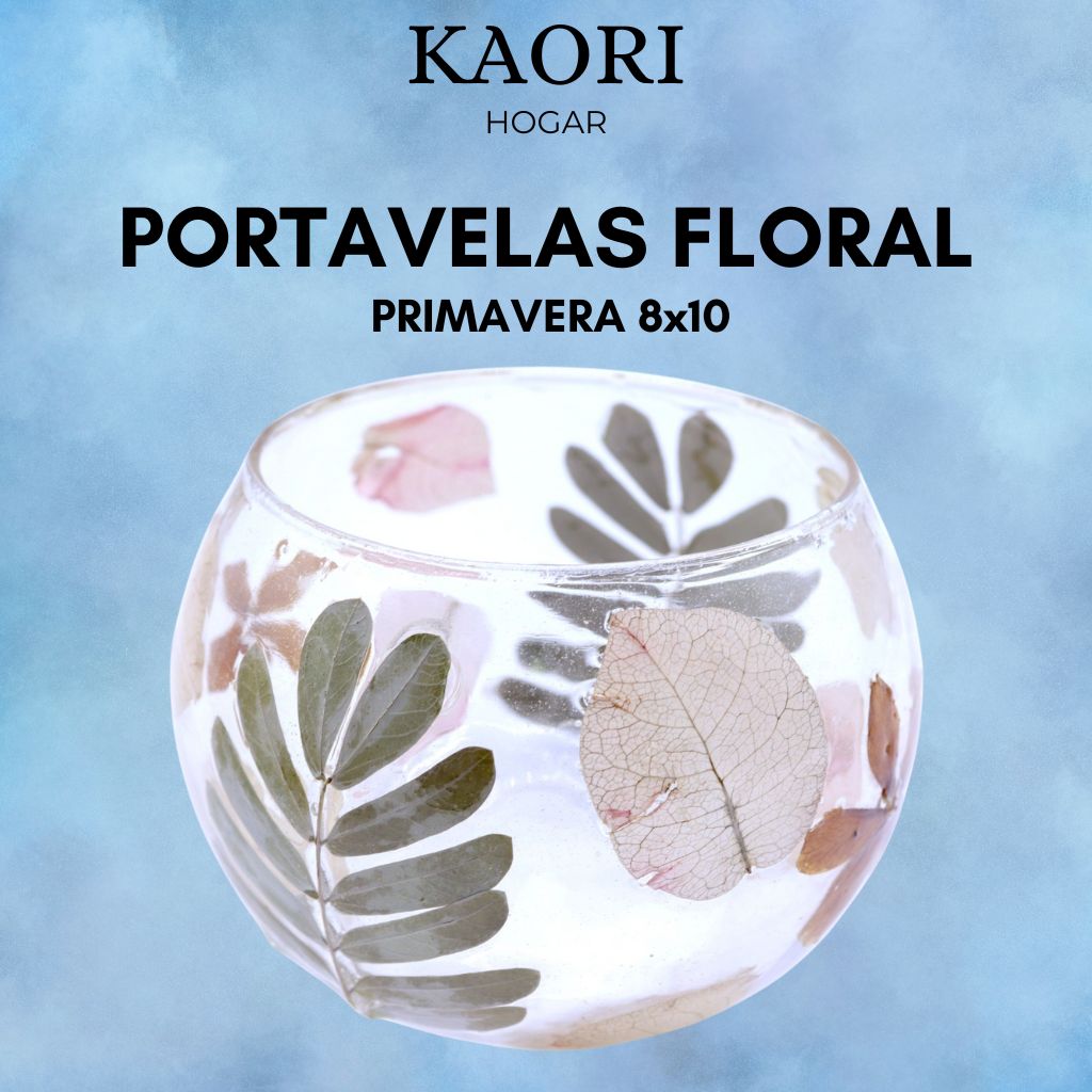 PORTAVELAS FLORAL DE VIDRIO - PRIMAVERA (8x10cm)