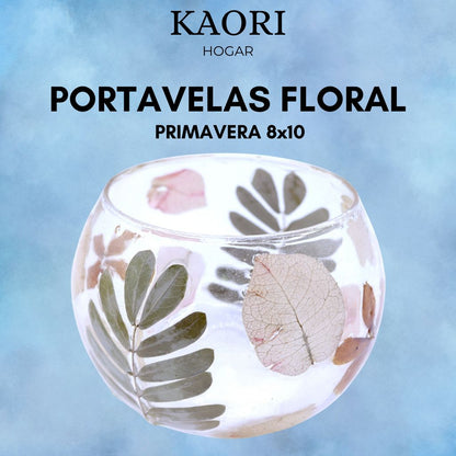 PORTAVELAS FLORAL DE VIDRIO - PRIMAVERA (8x10cm)