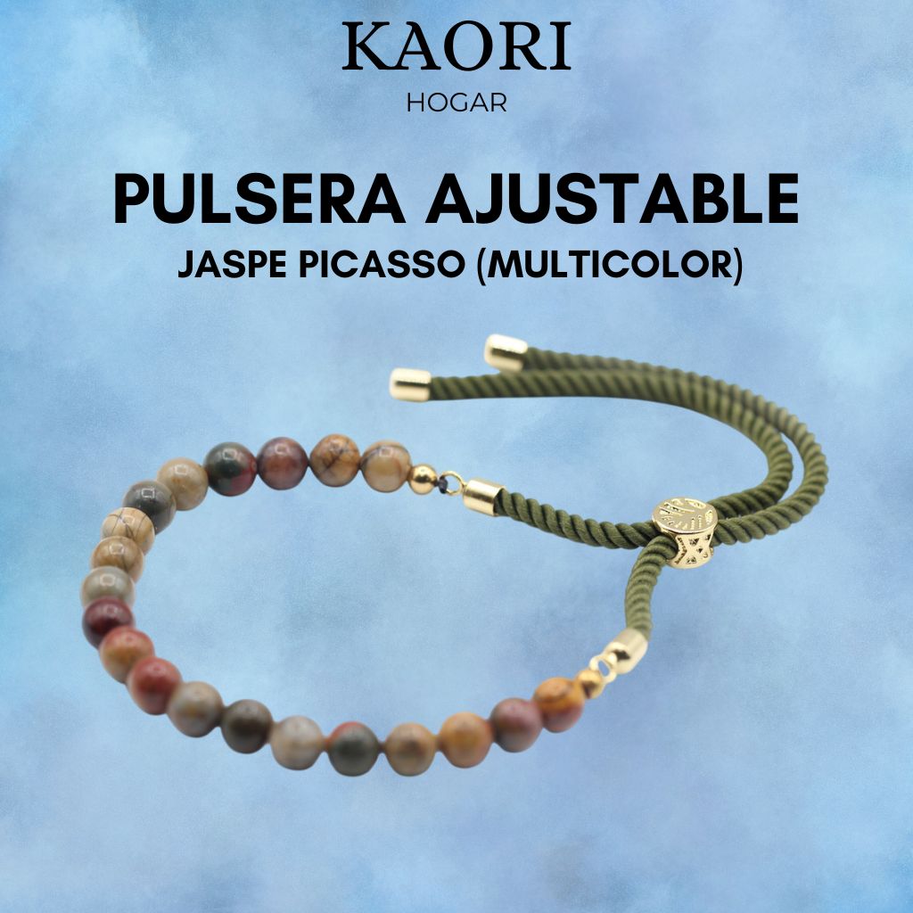 PULSERA AJUSTABLE DE HILO - JASPE PICASSO (MULTICOLOR)