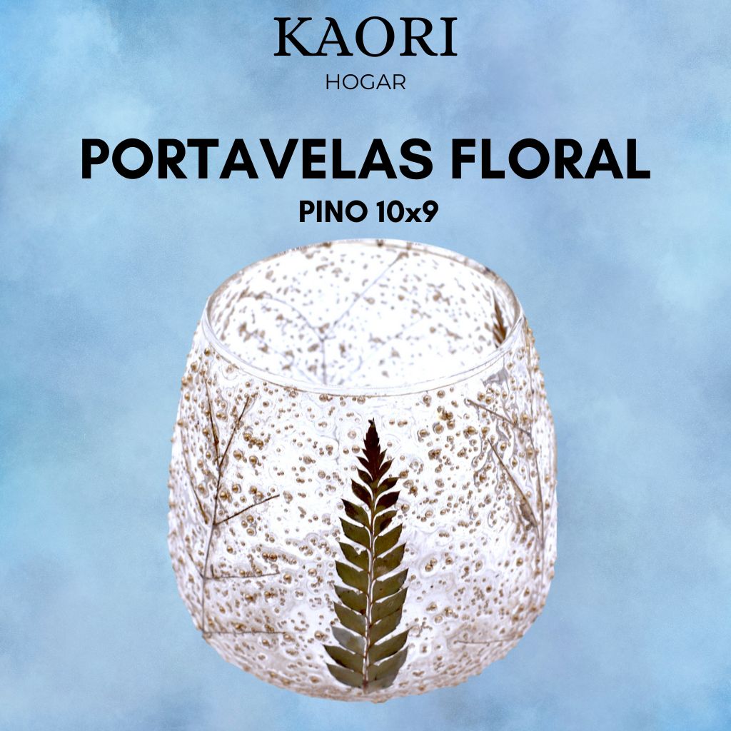 PORTAVELAS FLORAL DE VIDRIO - PINO (10x9cm)