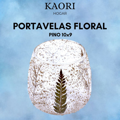 PORTAVELAS FLORAL DE VIDRIO - PINO (10x9cm)