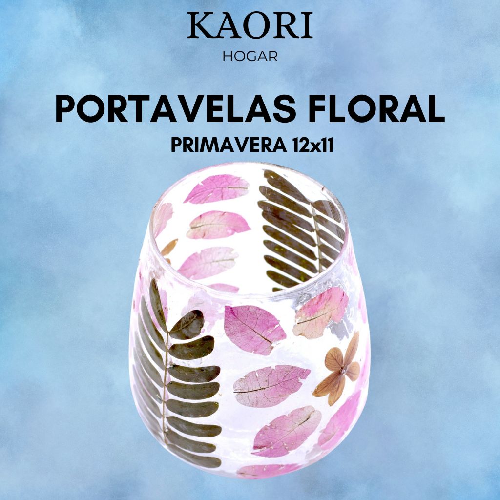 PORTAVELAS FLORAL DE VIDRIO - PRIMAVERA (12x11cm)