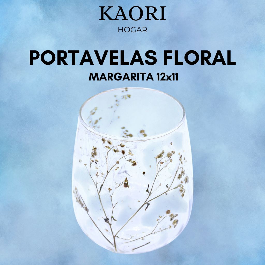 PORTAVELAS FLORAL DE VIDRIO - MARGARITA  - (12x11cm)