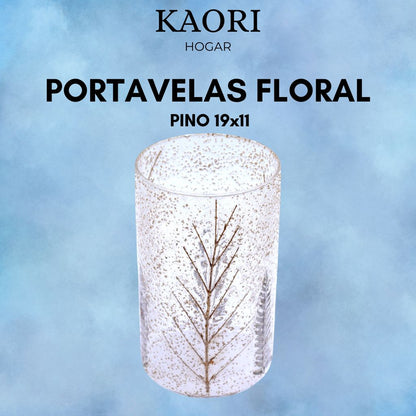 PORTAVELAS FLORAL DE VIDRIO - PINO (19x11cm)