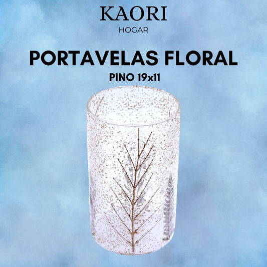 PORTAVELAS FLORAL DE VIDRIO - PINO (19x11cm)
