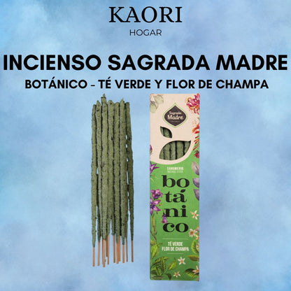 INCIENSO VARILLAS - SAGRADA MADRE BOTÁNICO - TÉ VERDE Y FLOR DE CHAMPA