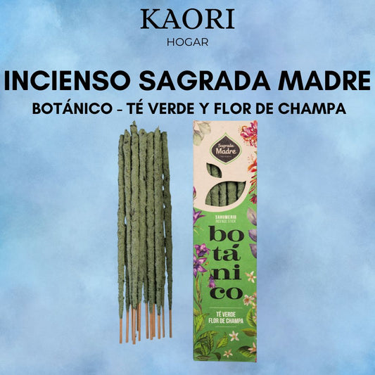 INCIENSO VARILLAS - SAGRADA MADRE BOTÁNICO - TÉ VERDE Y FLOR DE CHAMPA