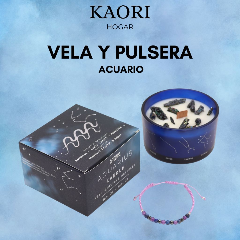 VELA DEL ZODIACO Y PULSERA - ACUARIO