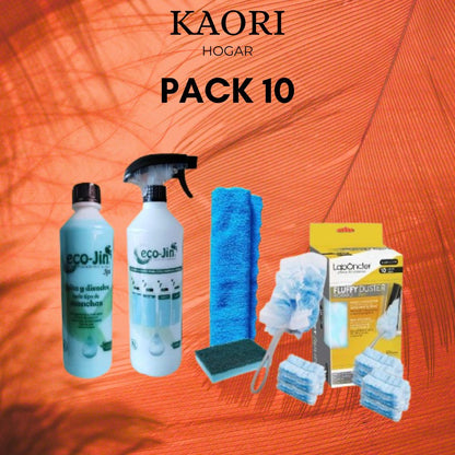 PACK 10: ECO-JIN + DIFUSOR + PLUMERO FLUFFY CON 5 RECAMBIOS + 10 RECAMBIOS EXTRAS + BAYETA + ESTROPAJO