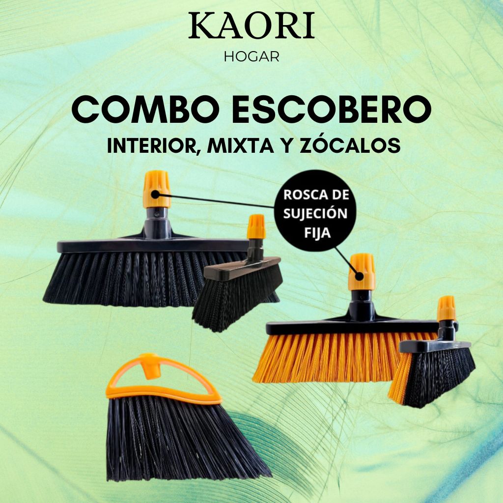 COMBO ESCOBERO: 1 ESCOBA INTERIOR + 1 ESCOBA MIXTA + 1 ESCOBILLA ZÓCALOS