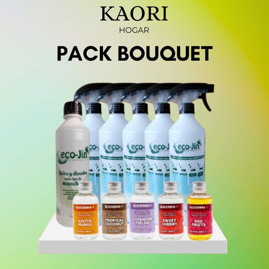 PACK BOUQUET: ECO-JIN NEUTRO + 5 DIFUSORES + 5 ESENCIAS AROMÁTICAS