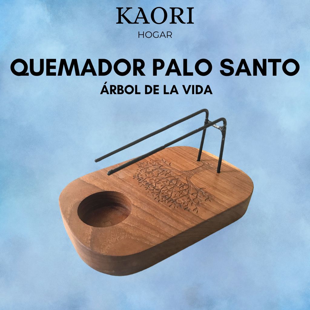 QUEMADOR DE PALO SANTO EN MADERA DE TECA - ÁRBOL DE LA VIDA