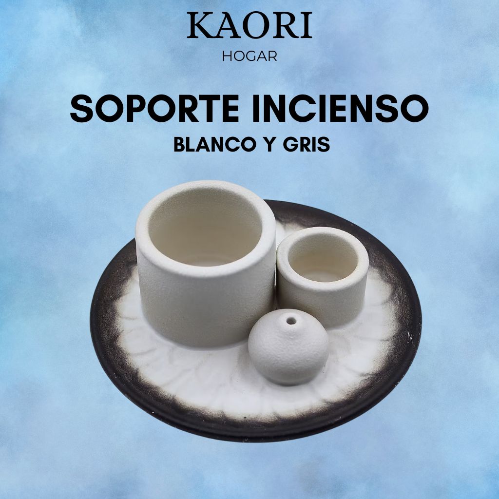 SOPORTE CERÁMICO PARA INCIENSO - BLANCO Y GRIS