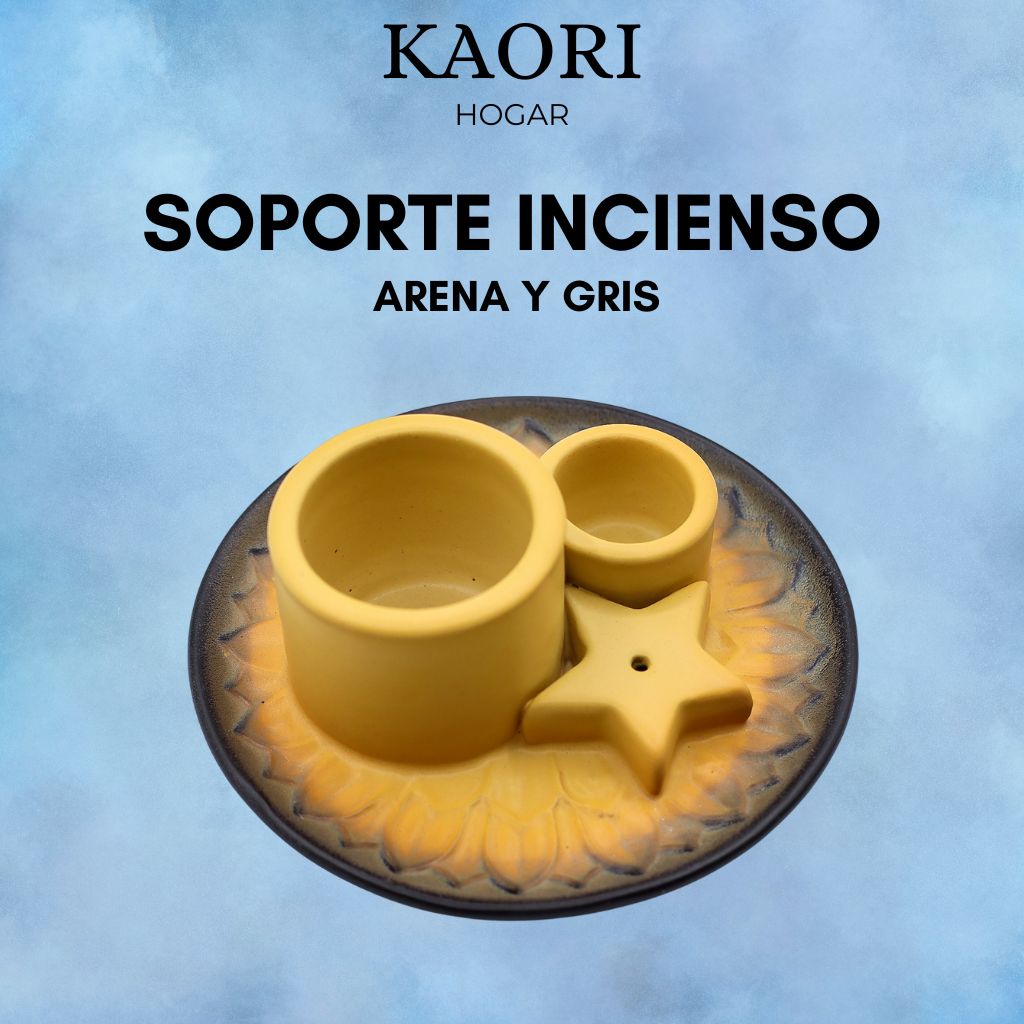 SOPORTE CERÁMICO PARA INCIENSO - ARENA Y GRIS