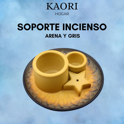 SOPORTE CERÁMICO PARA INCIENSO - ARENA Y GRIS