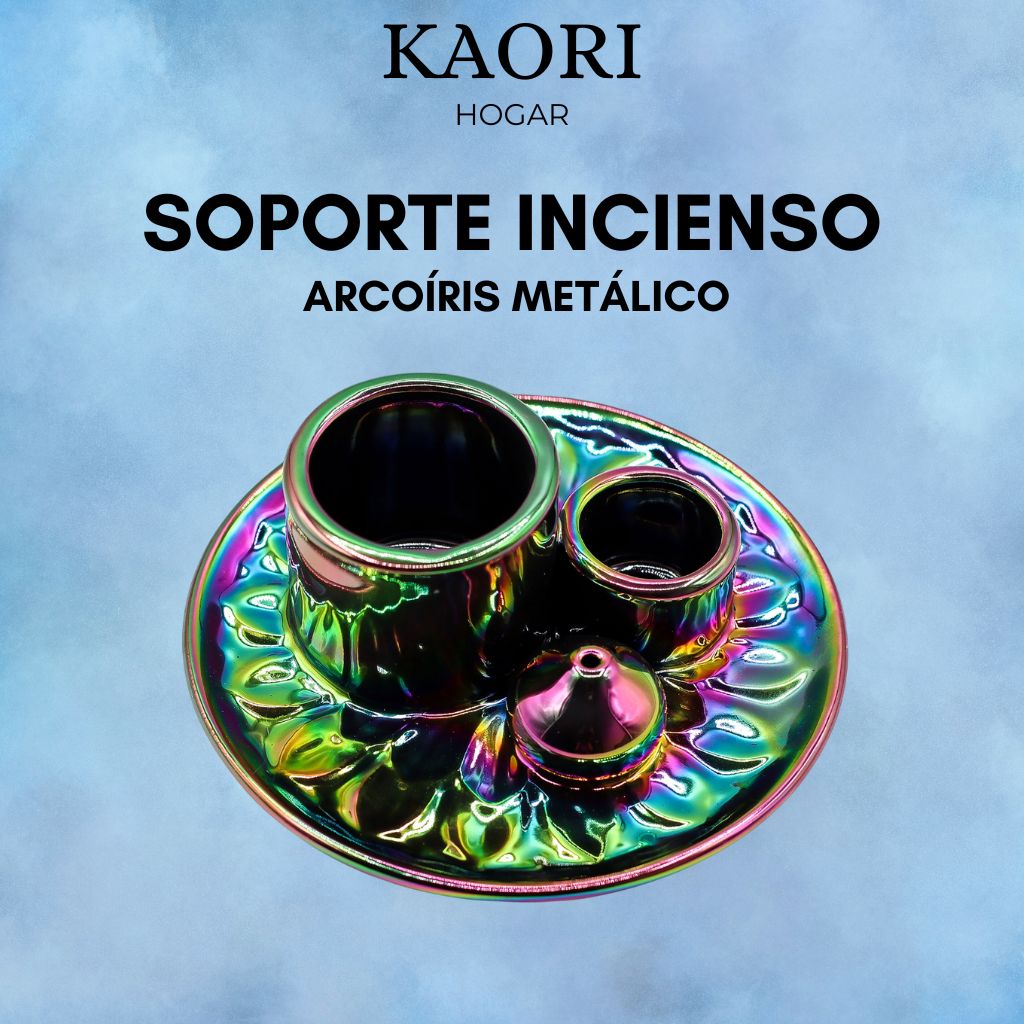 SOPORTE CERÁMICO PARA INCIENSO - ARCOÍRIS METÁLICO
